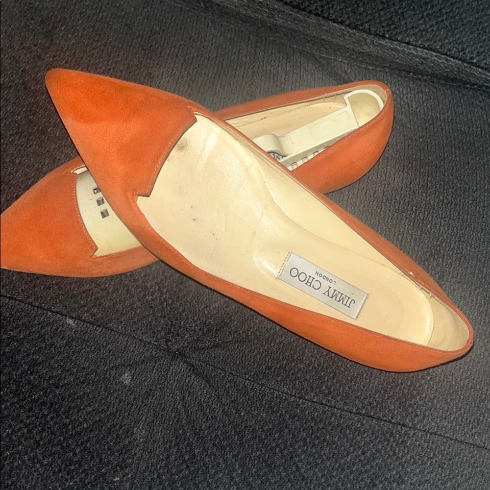 Jimmy Choo Orange Suede Pointed Toe Flats - Classic Slip-On